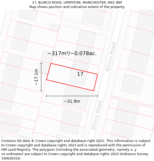 17, BLINCO ROAD, URMSTON, MANCHESTER, M41 9NF: Plot and title map