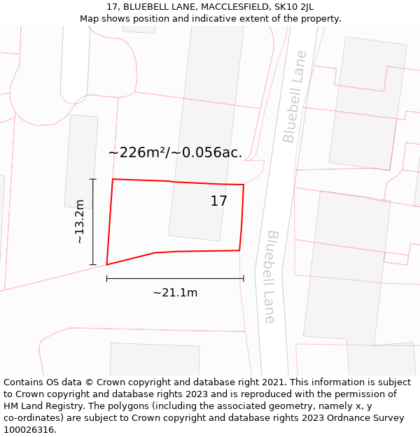 17, BLUEBELL LANE, MACCLESFIELD, SK10 2JL: Plot and title map