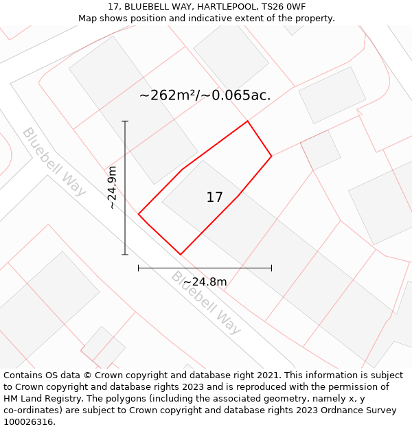 17, BLUEBELL WAY, HARTLEPOOL, TS26 0WF: Plot and title map