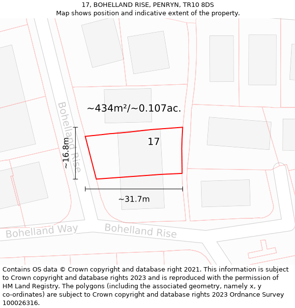 17, BOHELLAND RISE, PENRYN, TR10 8DS: Plot and title map