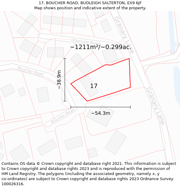 17, BOUCHER ROAD, BUDLEIGH SALTERTON, EX9 6JF: Plot and title map