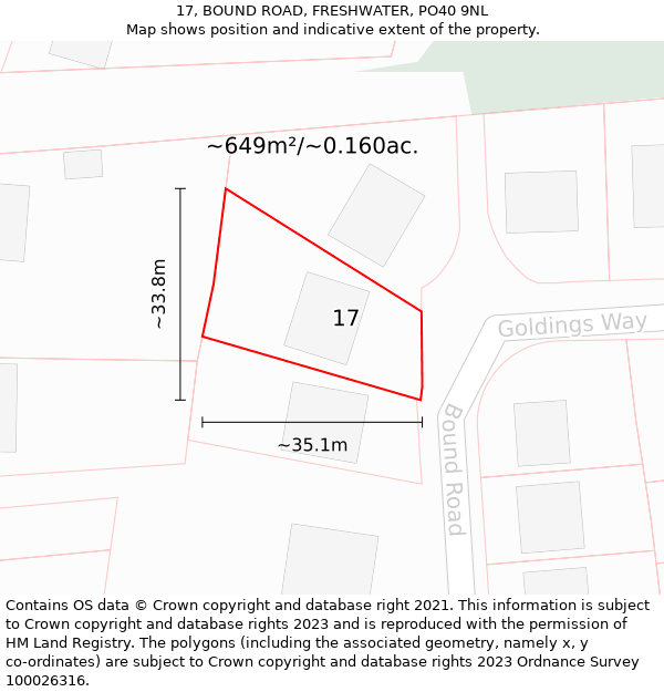 17, BOUND ROAD, FRESHWATER, PO40 9NL: Plot and title map