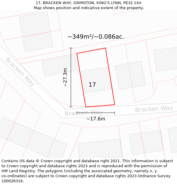 17, BRACKEN WAY, GRIMSTON, KING'S LYNN, PE32 1XA: Plot and title map