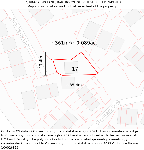 17, BRACKENS LANE, BARLBOROUGH, CHESTERFIELD, S43 4UR: Plot and title map