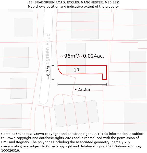 17, BRADGREEN ROAD, ECCLES, MANCHESTER, M30 8BZ: Plot and title map