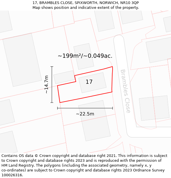 17, BRAMBLES CLOSE, SPIXWORTH, NORWICH, NR10 3QP: Plot and title map