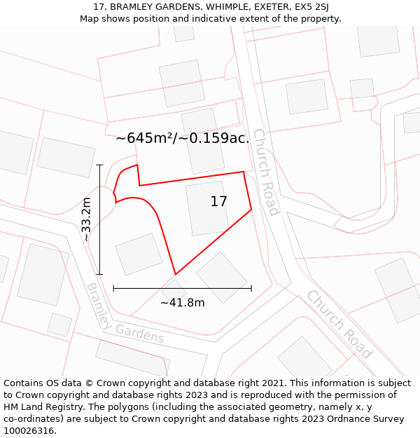 17, BRAMLEY GARDENS, WHIMPLE, EXETER, EX5 2SJ: Plot and title map