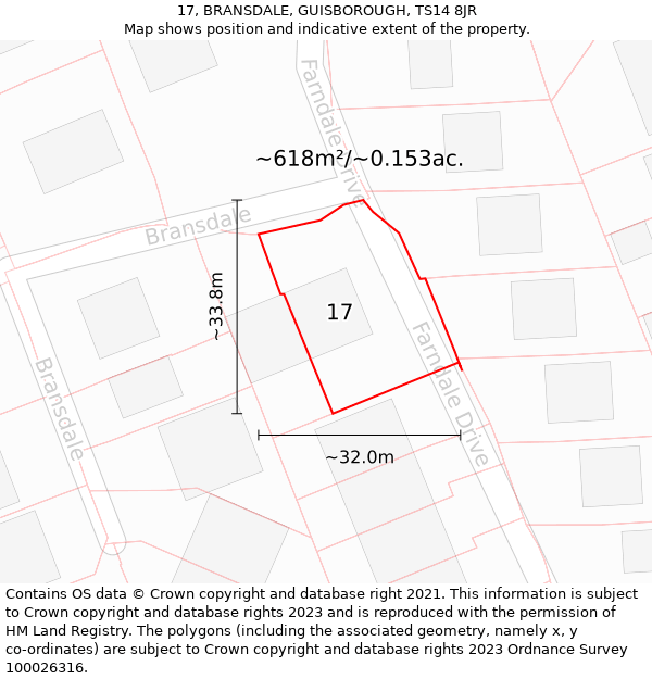 17, BRANSDALE, GUISBOROUGH, TS14 8JR: Plot and title map