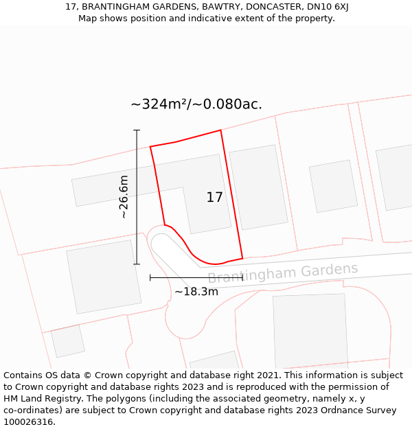 17, BRANTINGHAM GARDENS, BAWTRY, DONCASTER, DN10 6XJ: Plot and title map