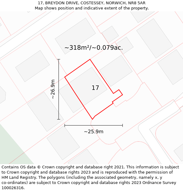 17, BREYDON DRIVE, COSTESSEY, NORWICH, NR8 5AR: Plot and title map