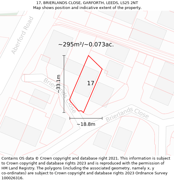 17, BRIERLANDS CLOSE, GARFORTH, LEEDS, LS25 2NT: Plot and title map