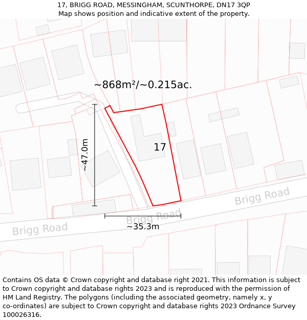 17, BRIGG ROAD, MESSINGHAM, SCUNTHORPE, DN17 3QP: Plot and title map