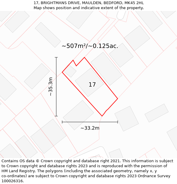 17, BRIGHTMANS DRIVE, MAULDEN, BEDFORD, MK45 2HL: Plot and title map