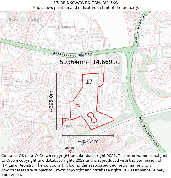 17, BRINKSWAY, BOLTON, BL1 5XG: Plot and title map