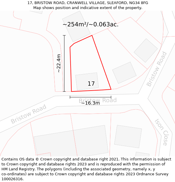 17, BRISTOW ROAD, CRANWELL VILLAGE, SLEAFORD, NG34 8FG: Plot and title map