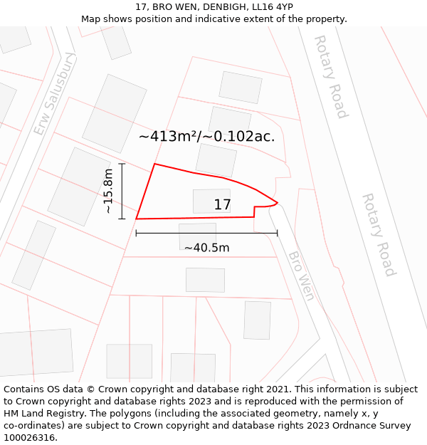 17, BRO WEN, DENBIGH, LL16 4YP: Plot and title map