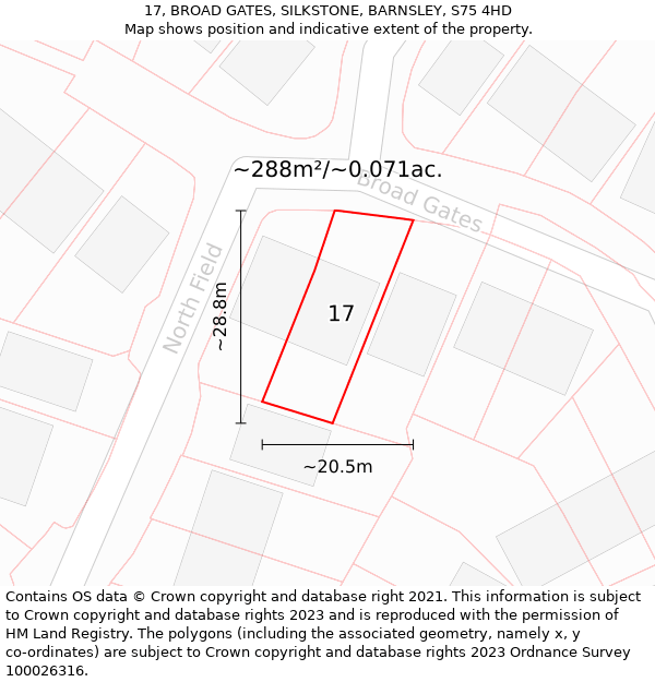 17, BROAD GATES, SILKSTONE, BARNSLEY, S75 4HD: Plot and title map