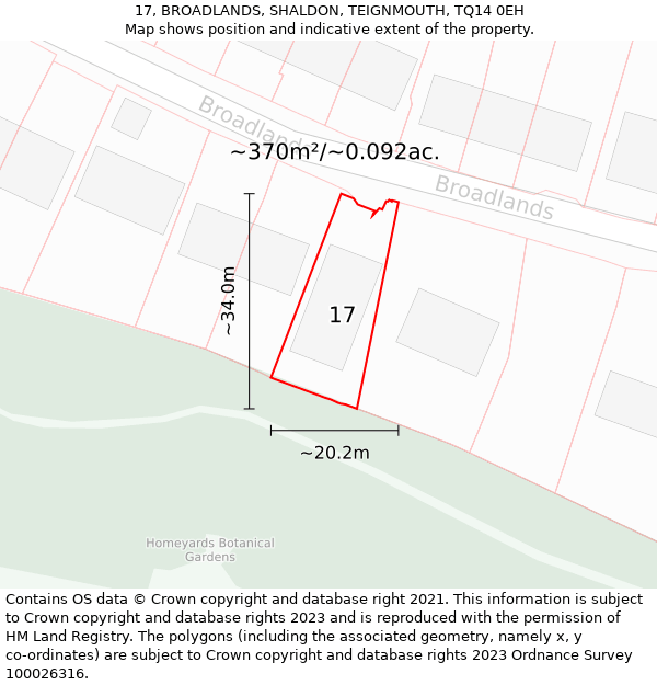 17, BROADLANDS, SHALDON, TEIGNMOUTH, TQ14 0EH: Plot and title map