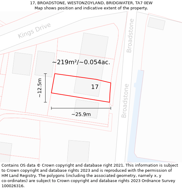 17, BROADSTONE, WESTONZOYLAND, BRIDGWATER, TA7 0EW: Plot and title map