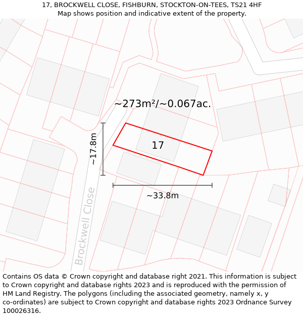 17, BROCKWELL CLOSE, FISHBURN, STOCKTON-ON-TEES, TS21 4HF: Plot and title map