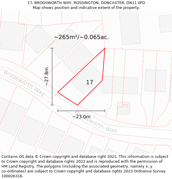 17, BRODSWORTH WAY, ROSSINGTON, DONCASTER, DN11 0FD: Plot and title map