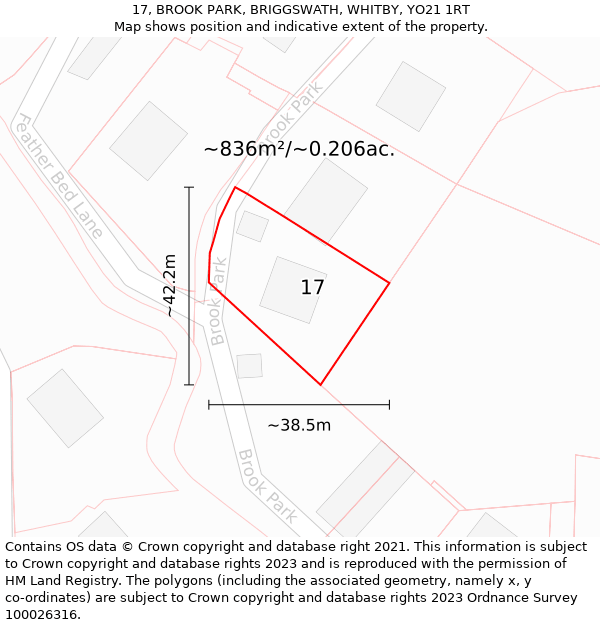 17, BROOK PARK, BRIGGSWATH, WHITBY, YO21 1RT: Plot and title map