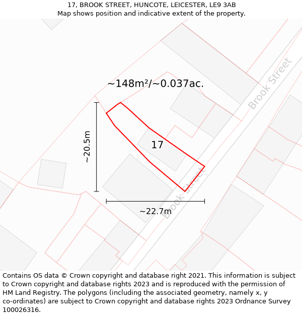 17, BROOK STREET, HUNCOTE, LEICESTER, LE9 3AB: Plot and title map