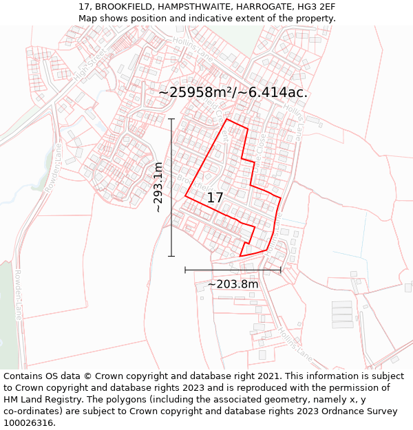 17, BROOKFIELD, HAMPSTHWAITE, HARROGATE, HG3 2EF: Plot and title map