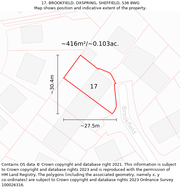 17, BROOKFIELD, OXSPRING, SHEFFIELD, S36 8WG: Plot and title map