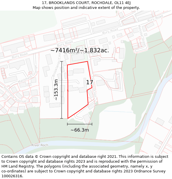 17, BROOKLANDS COURT, ROCHDALE, OL11 4EJ: Plot and title map