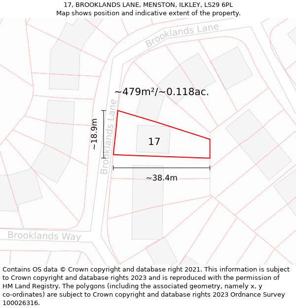 17, BROOKLANDS LANE, MENSTON, ILKLEY, LS29 6PL: Plot and title map