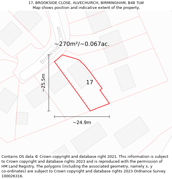 17, BROOKSIDE CLOSE, ALVECHURCH, BIRMINGHAM, B48 7LW: Plot and title map