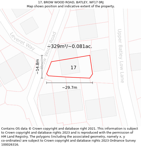 17, BROW WOOD ROAD, BATLEY, WF17 0RJ: Plot and title map