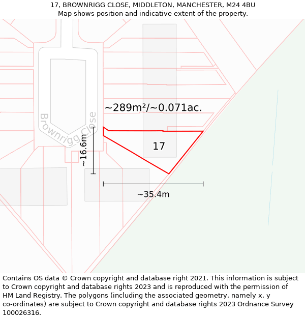 17, BROWNRIGG CLOSE, MIDDLETON, MANCHESTER, M24 4BU: Plot and title map