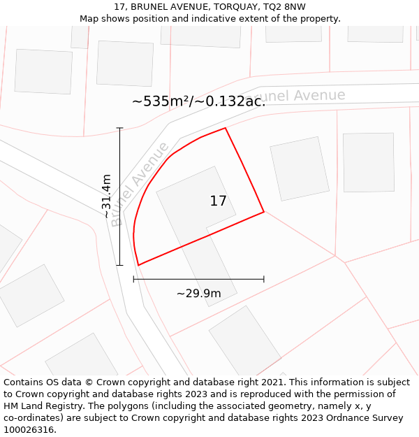 17, BRUNEL AVENUE, TORQUAY, TQ2 8NW: Plot and title map