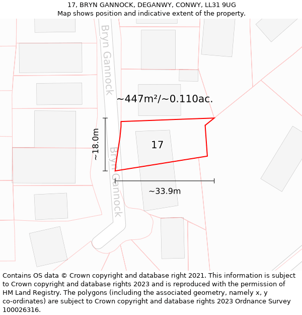 17, BRYN GANNOCK, DEGANWY, CONWY, LL31 9UG: Plot and title map