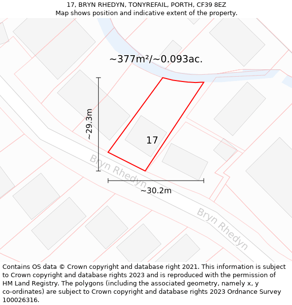 17, BRYN RHEDYN, TONYREFAIL, PORTH, CF39 8EZ: Plot and title map