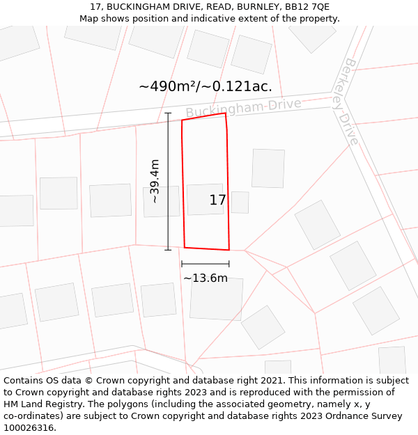 17, BUCKINGHAM DRIVE, READ, BURNLEY, BB12 7QE: Plot and title map