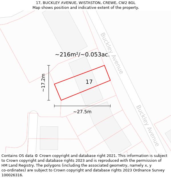 17, BUCKLEY AVENUE, WISTASTON, CREWE, CW2 8GL: Plot and title map