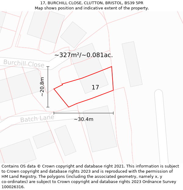 17, BURCHILL CLOSE, CLUTTON, BRISTOL, BS39 5PR: Plot and title map