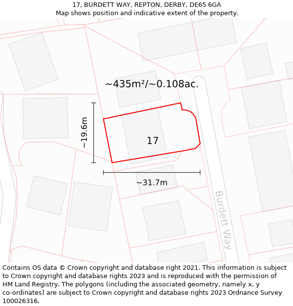 17, BURDETT WAY, REPTON, DERBY, DE65 6GA: Plot and title map