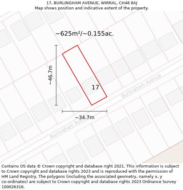 17, BURLINGHAM AVENUE, WIRRAL, CH48 8AJ: Plot and title map