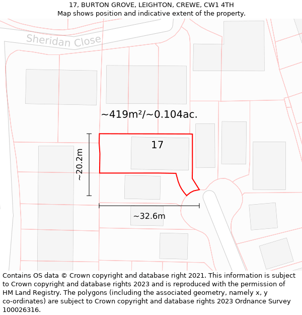 17, BURTON GROVE, LEIGHTON, CREWE, CW1 4TH: Plot and title map