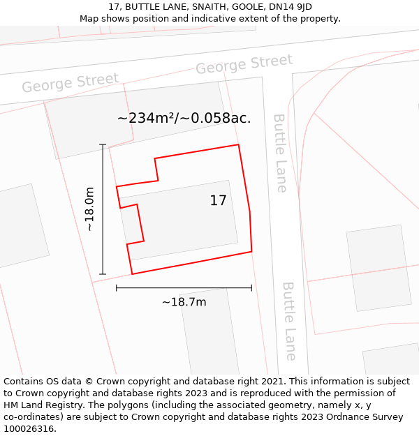 17, BUTTLE LANE, SNAITH, GOOLE, DN14 9JD: Plot and title map