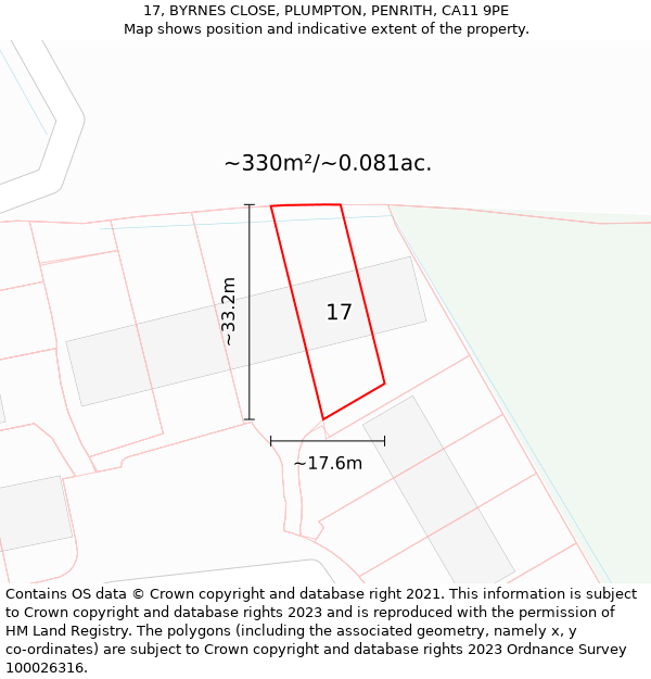 17, BYRNES CLOSE, PLUMPTON, PENRITH, CA11 9PE: Plot and title map