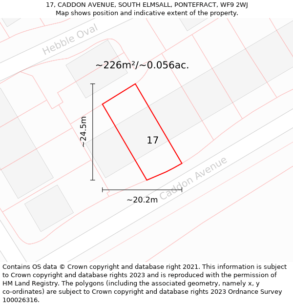 17, CADDON AVENUE, SOUTH ELMSALL, PONTEFRACT, WF9 2WJ: Plot and title map