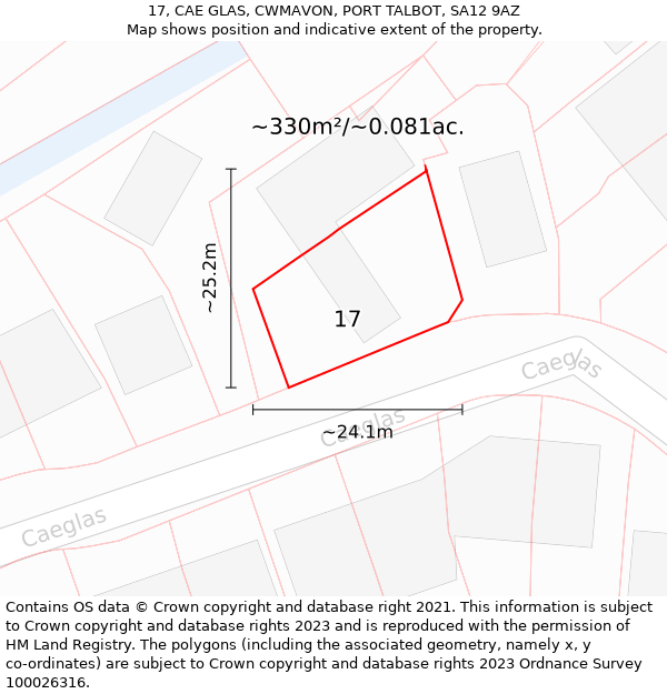 17, CAE GLAS, CWMAVON, PORT TALBOT, SA12 9AZ: Plot and title map