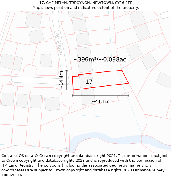 17, CAE MELYN, TREGYNON, NEWTOWN, SY16 3EF: Plot and title map