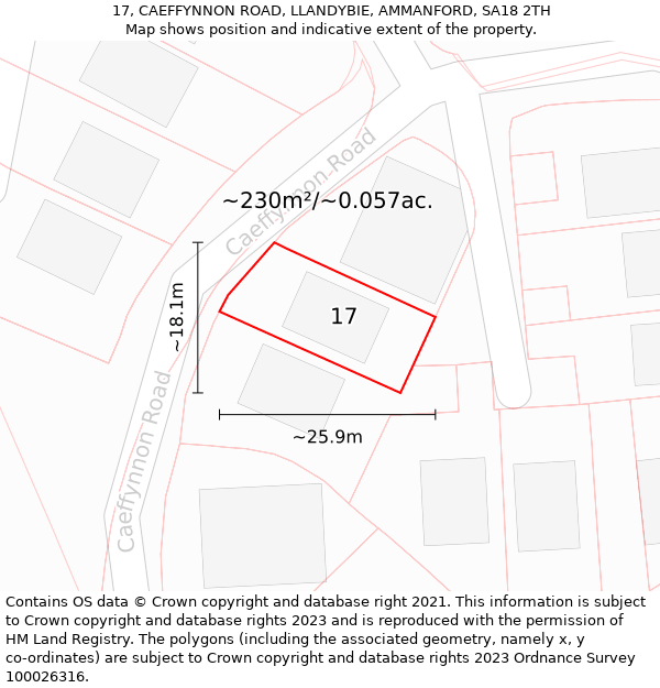 17, CAEFFYNNON ROAD, LLANDYBIE, AMMANFORD, SA18 2TH: Plot and title map