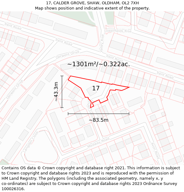 17, CALDER GROVE, SHAW, OLDHAM, OL2 7XH: Plot and title map